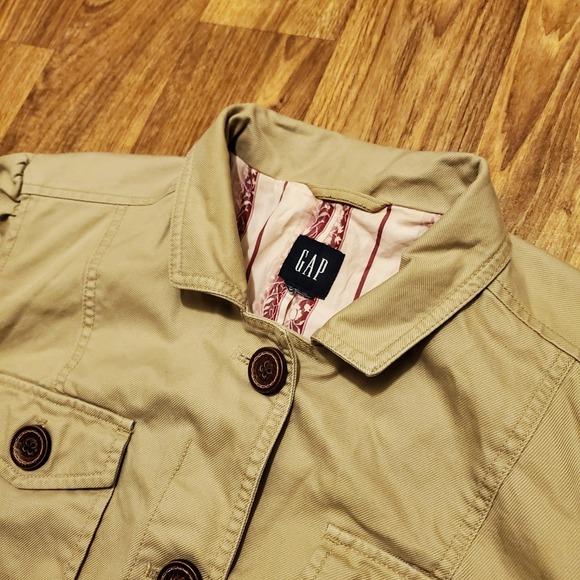 GAP Jackets & Blazers - Vintage GAP Utility Field Jacket Women XL Tan Cotton Floral Lined Button Up Y2K